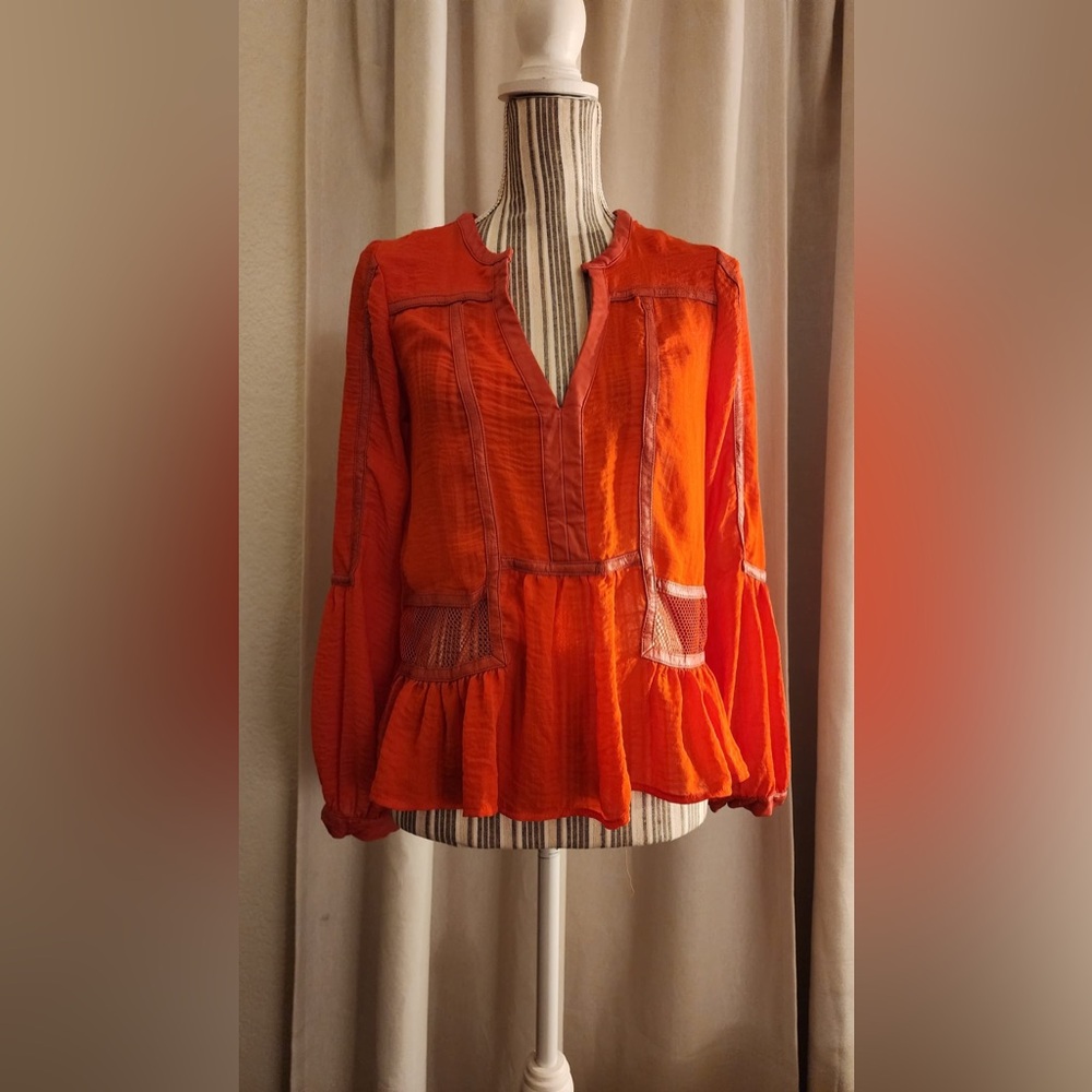 Orange silky blouse long sleeve